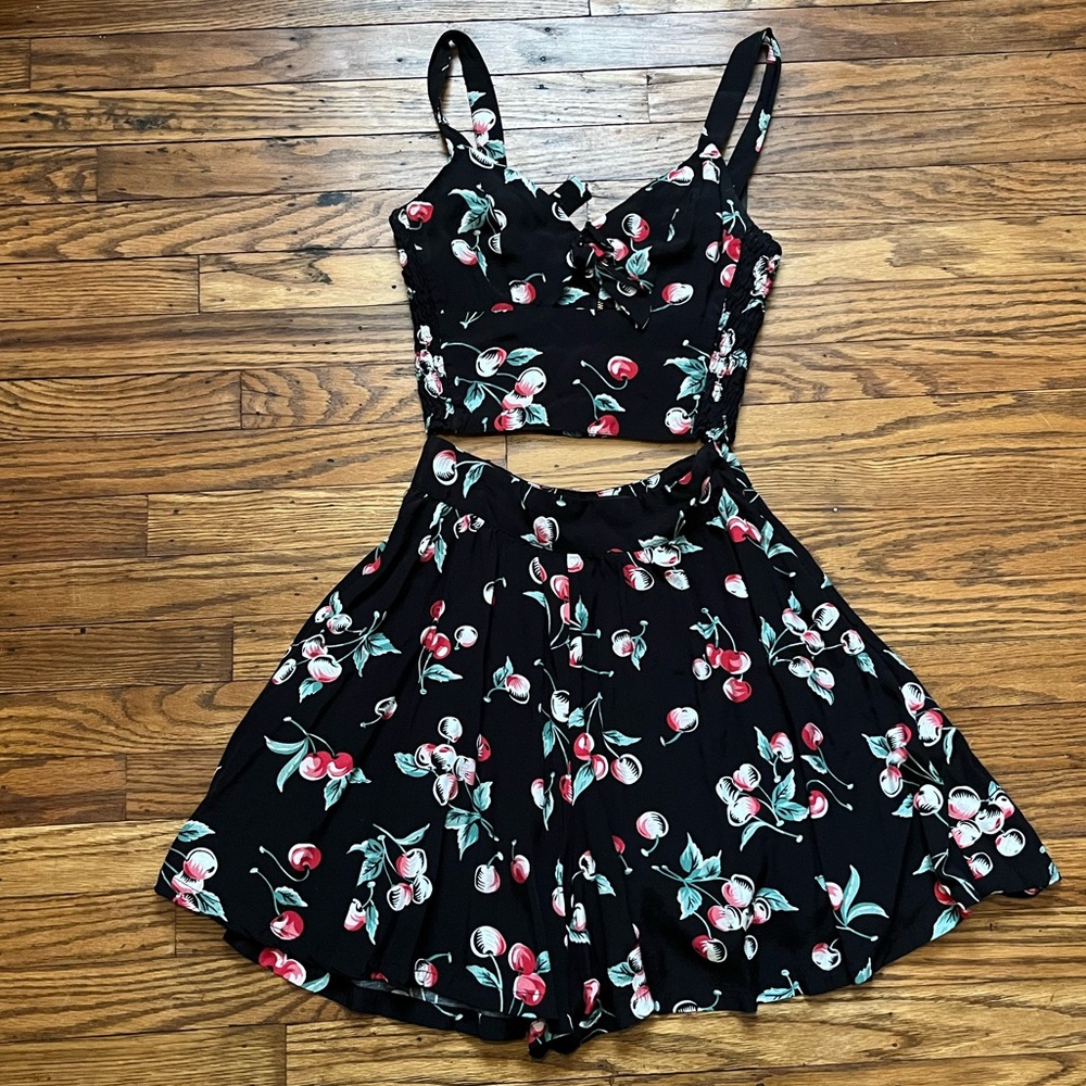 Trashy Diva Black Cherry Print High Waist Shorts Set